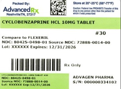 Cyclobenzaprine HCl 10mg #30 (Cyclobenzaprine HCl 80425 0498 01)